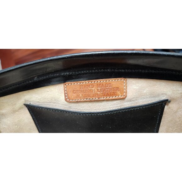 Francesco Rogani Black Leather Structured Handbag Gold Hardware Top Handle - Picture 14 of 16